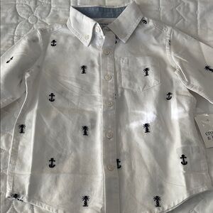 Crown & Ivy  Nautical Button-Down Shirt - White with Navy Accents